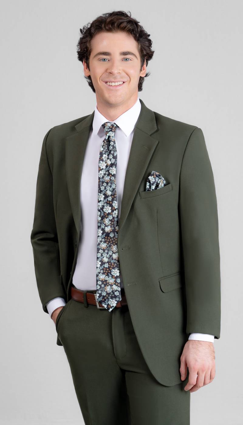 Trim Fit 2 Piece Mens Suit Olive Green | Kennedy Blue