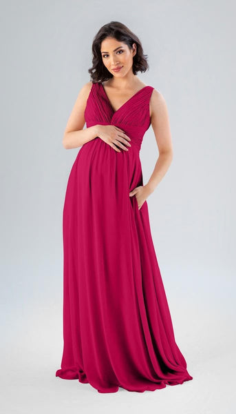 bridesmaid dresses paisley A-Line V-Neck Floor Length Chiffon Zipper Bridesmaid Dress COCOMELODY CB0387, Hunter Green main image 0