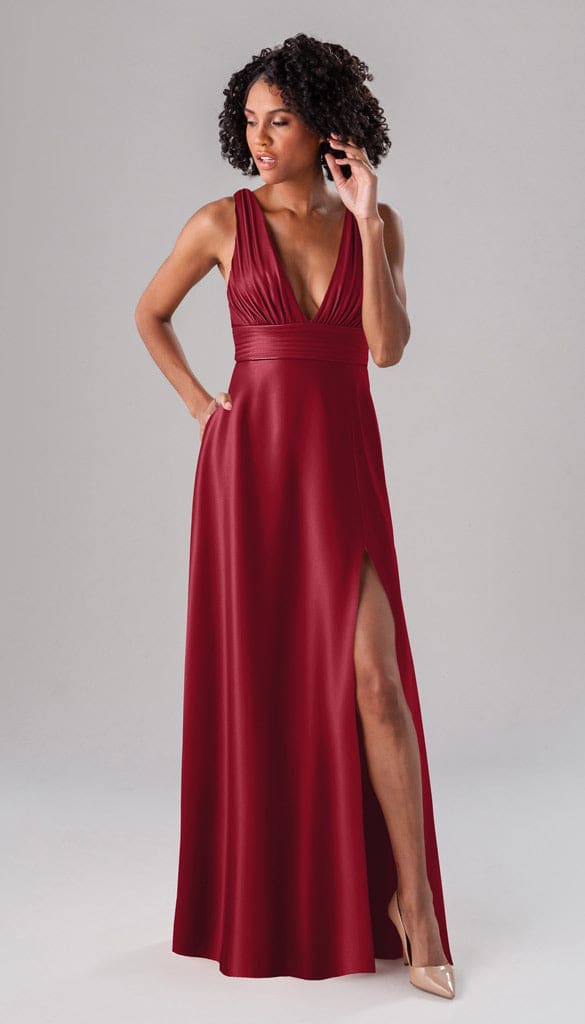 rose red bridesmaid dresses Elegant Off Shoulder V-neck Tea-Length Ruffles Hi Low Mermaid Rose Red DaintyBridal