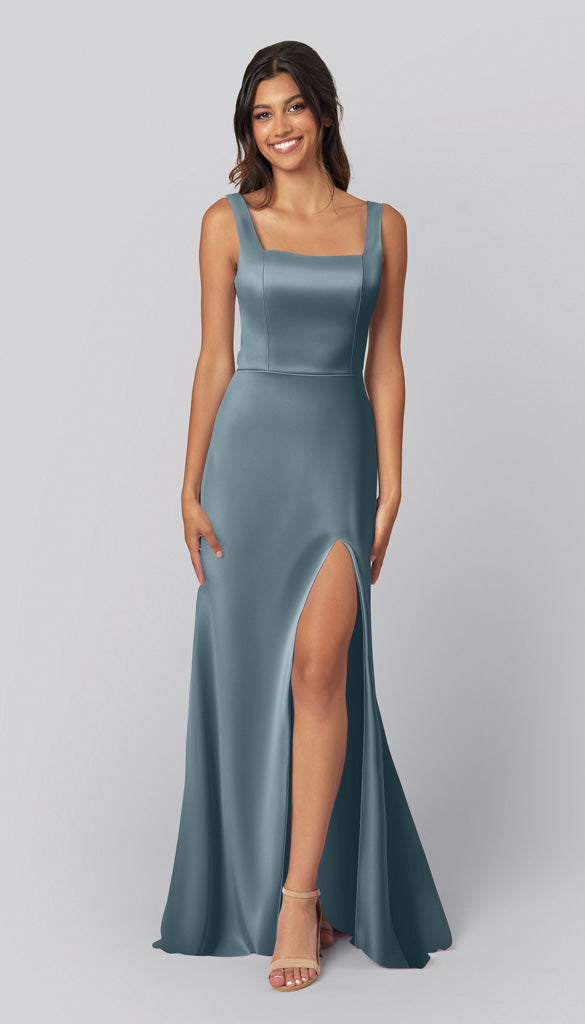 satin slate blue dress Sample Jay Luxe Bridesmaid Minx is made for Do Not Bleach Babby_girl Color:ICE BLUE