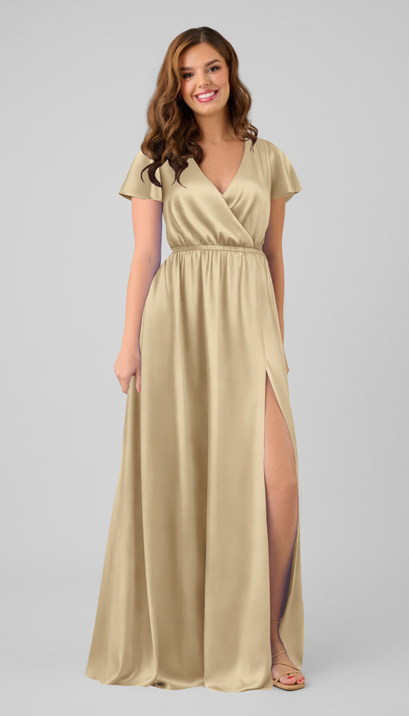 champagne luxe satin bridesmaid dresses Sample Kyra Dress Flower Girl Dress, Girl Retail Price:269.00 Size:18.5