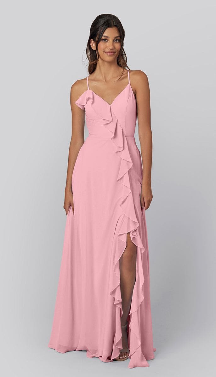 macy pink dresses Sample Size 20 Blossom Pegasi Valentine collection Adora Design 3261 Prom flattering side cutouts Color:Rust Satin / Rust Tulle