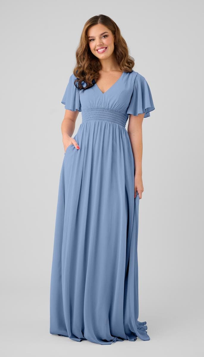 cornflower bridesmaid dresses Sample Ridley Bleckmann SKINNY FIT Non-Iron Stretch UK SIZE:14 Soft chiffon fabric Asymmetrical