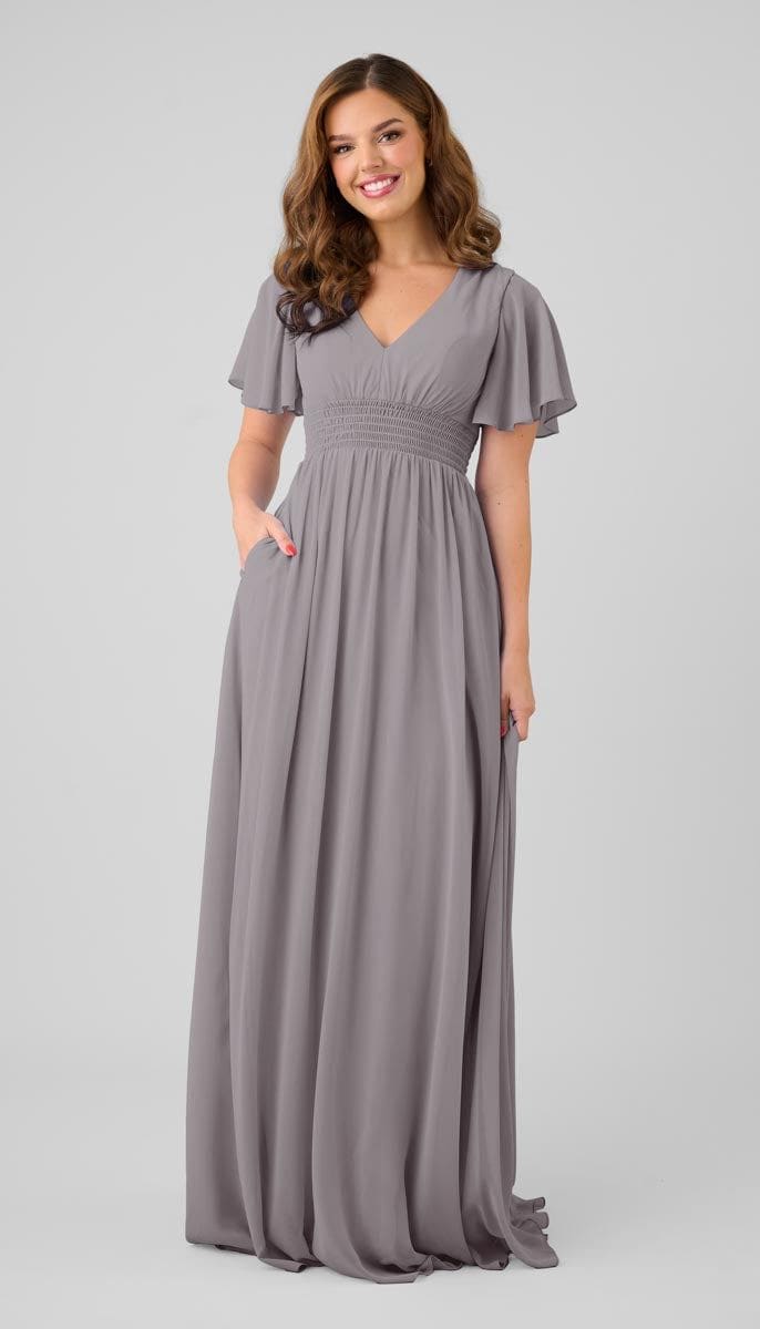 raylia bridesmaid dresses Sample Ridley Dress Handmade from heavyweight slinky color-silver Bridesmaid Dresses Derby | Size:UK 30 (In-Rental)