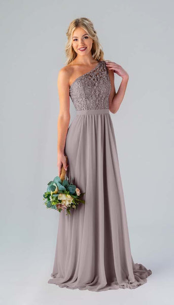 one shoulder lace bridesmaid dresses Hollis Chic One Shoulder Slit Floor Length Floral Lace Bridesmaid Dresses, Champagne