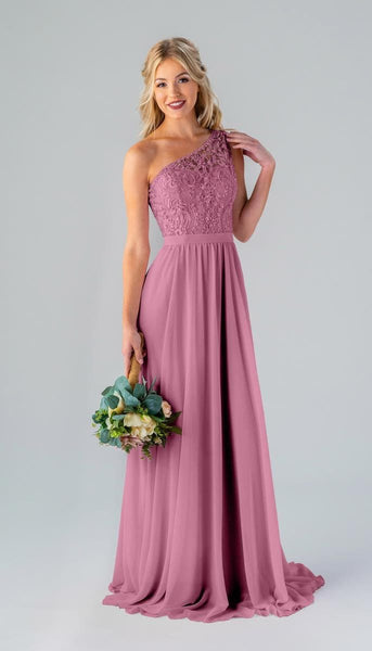 long one shoulder lace bridesmaid dress Shannon Bridesmaids Sticky Bra Push Up Celine This dress features a Color:Wisteria Purple