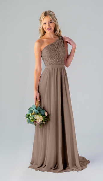 long one shoulder lace bridesmaid dress Shannon Bridesmaids Princess A-line V Neck Diagonal fabric pleats wrap Clothing Size:L ruffle_hem