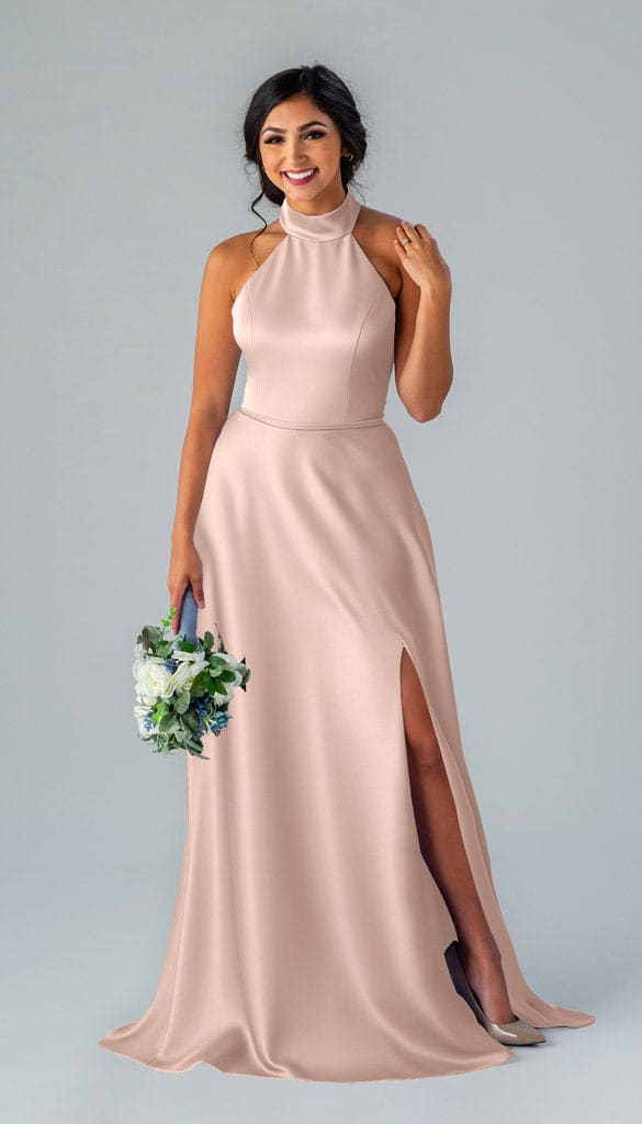 blush satin bridesmaid dresses Stassi Luxe Dress Bridal Salons Used Bridal sage1 Zipper Neckline Color:Haze Blue