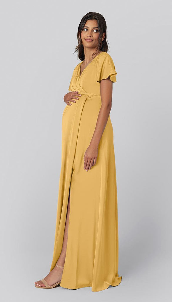 Short Sleeve Maternity Bridesmaid Dress | Kennedy Blue Tate Gold Short Sleeve Maternity Bridesmaid Dress | Kennedy Blue Tate Gold