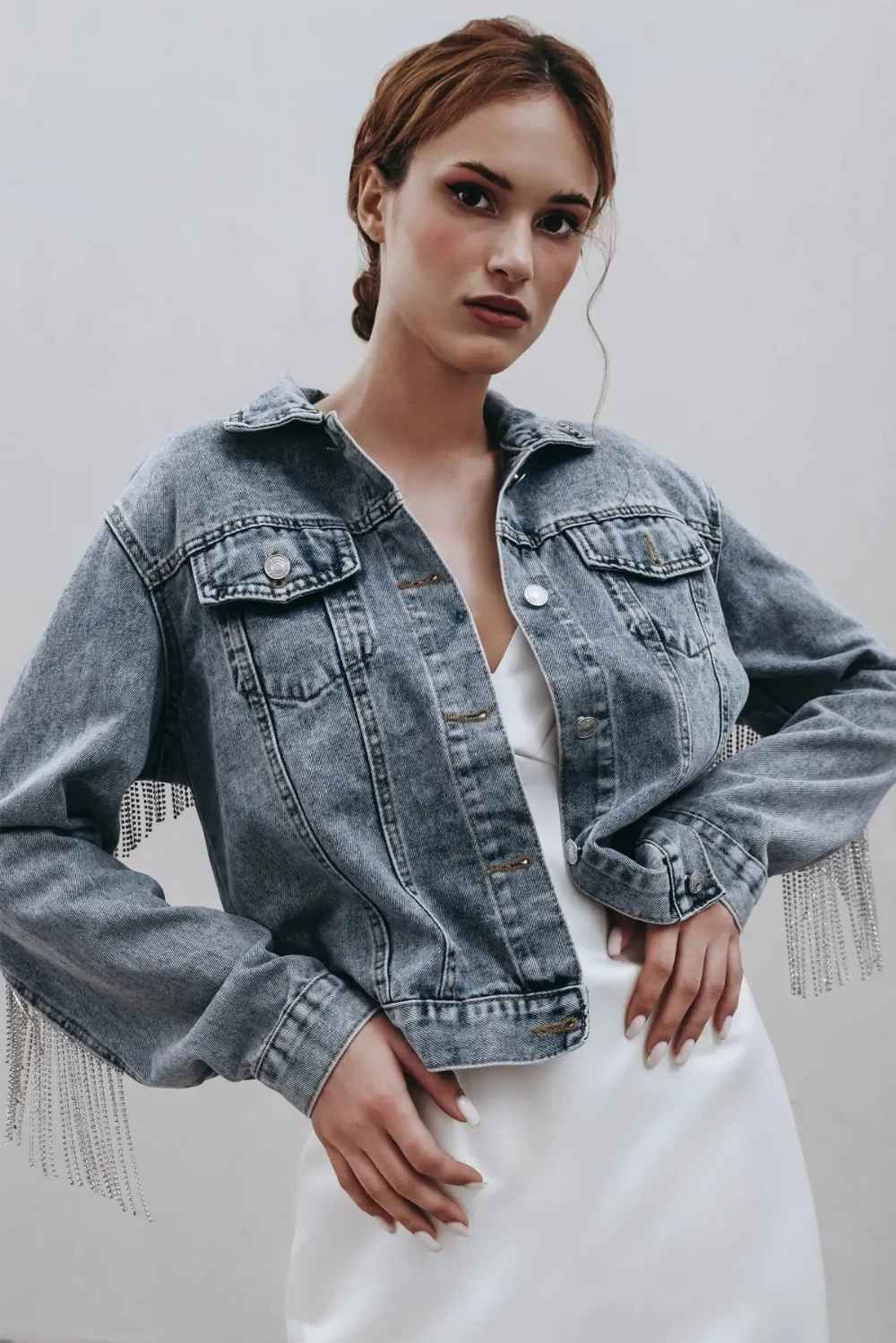 |Rhinestone Fringe Jacket