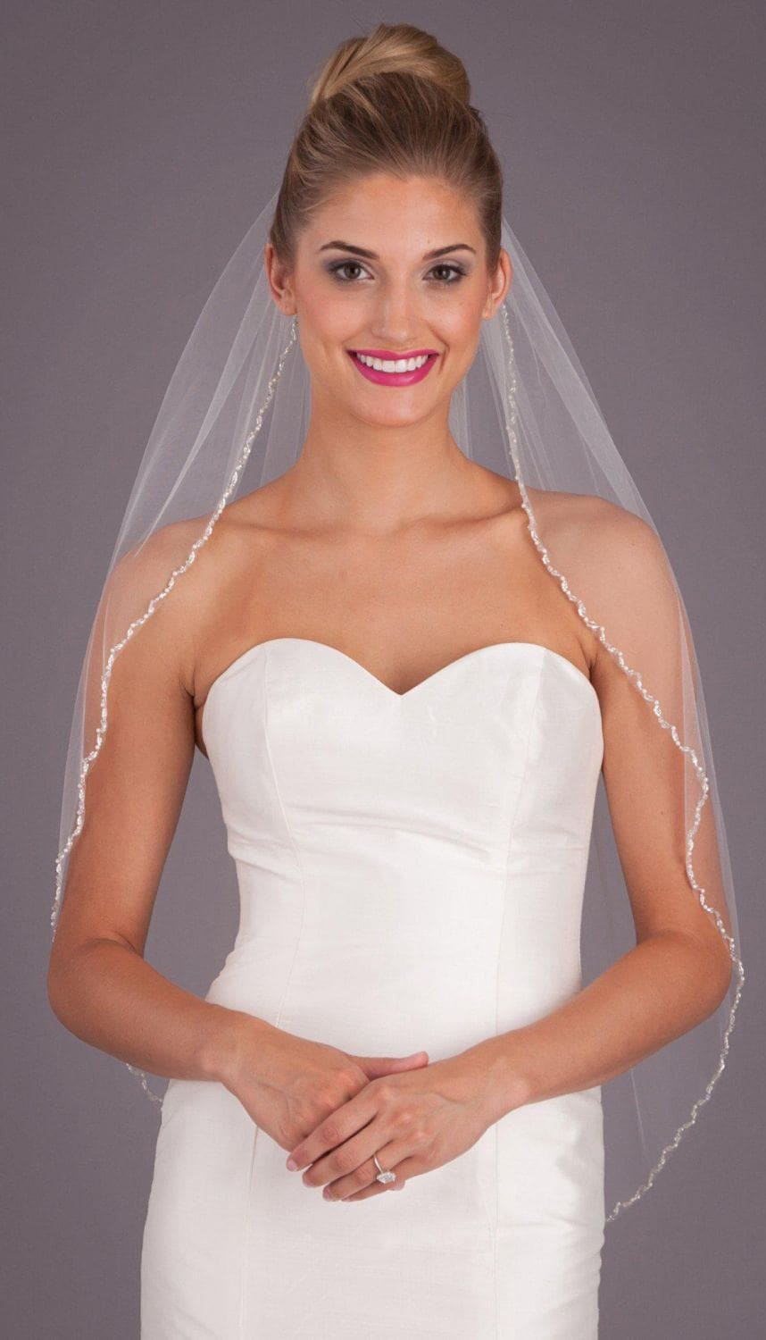 Pearl & Rhinestone Wedding Drop Veil Diamante Wedding Veil 