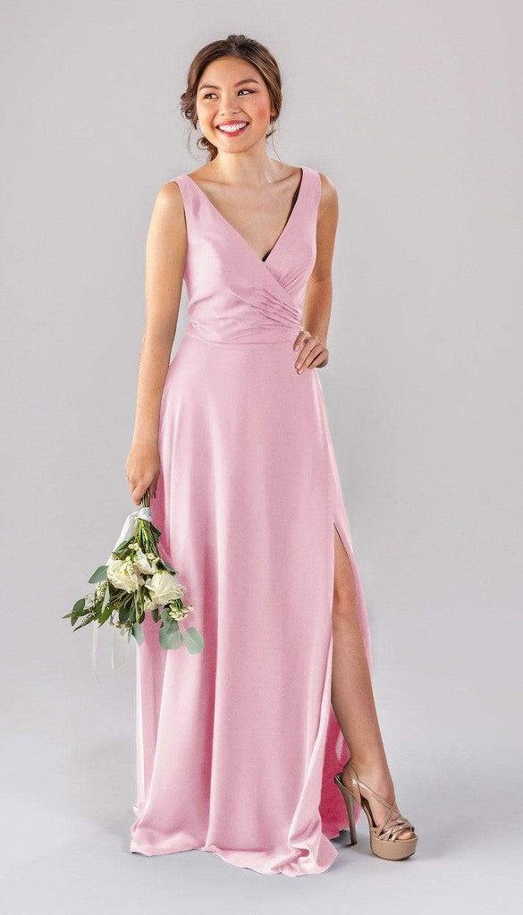 pearl bridesmaid dresses Pearl-trimmed Deep V-neck Satin Wedding Bridesmaid Dress With Pockets In  Off White