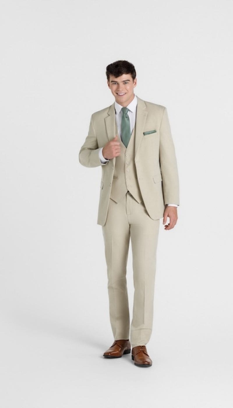 |Trim Fit 3 Piece Suit Tan
