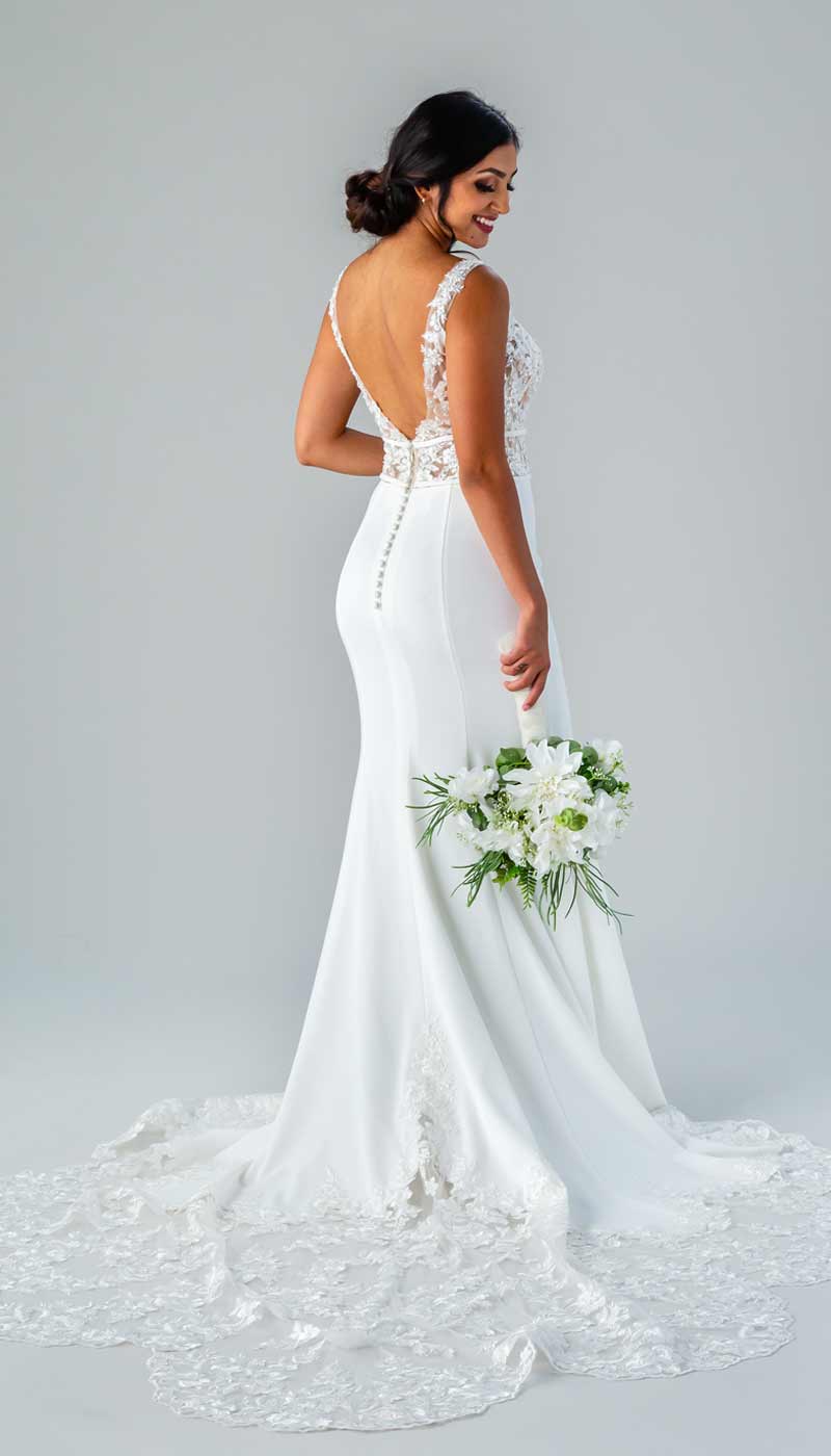 |Kennedy Blue Corinne Fitted Lace and Crepe  Wedding Dress Back
