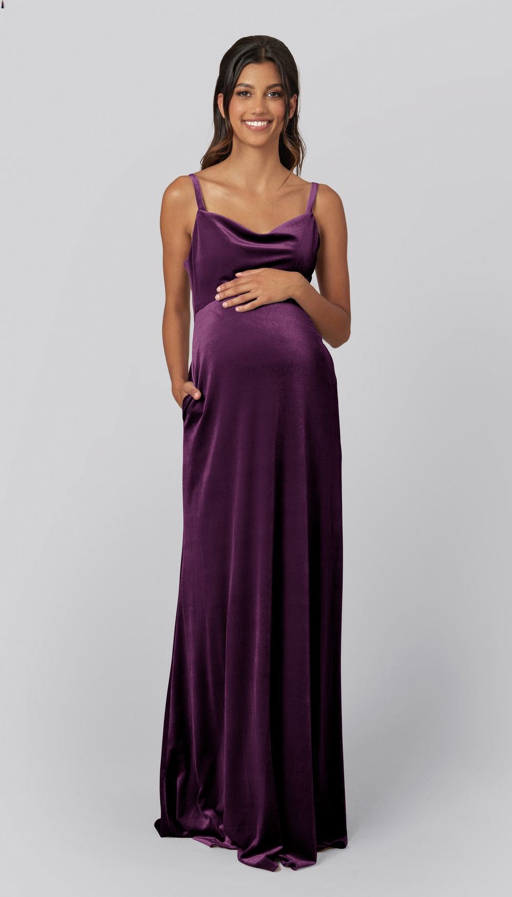 Velvet Maternity Bridesmaid Dress | Kennedy Blue Drew Eggplant Velvet Maternity Bridesmaid Dress | Kennedy Blue Drew Eggplant