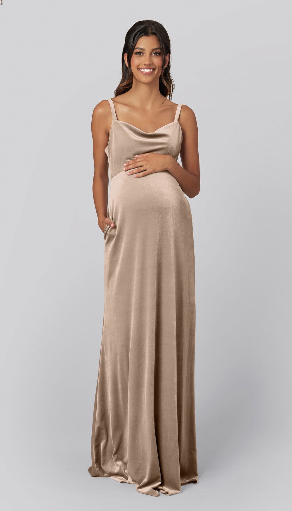 Velvet Maternity Bridesmaid Dress | Kennedy Blue Drew Latte Velvet Maternity Bridesmaid Dress | Kennedy Blue Drew Latte