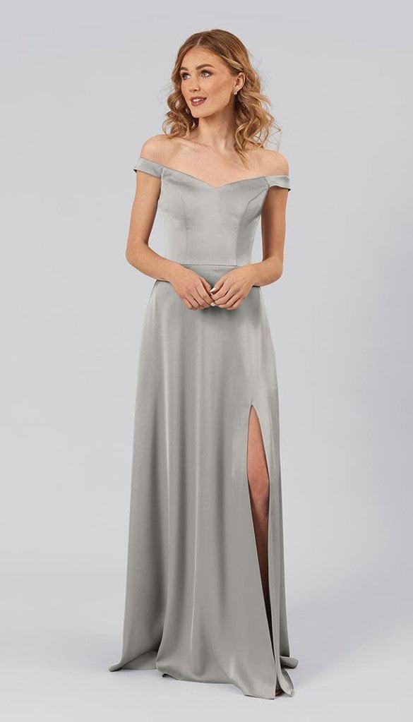 princess polly baby blue dress Grey Chiffon A-line Off Shoulder Wedding Dress MW712 main image 0