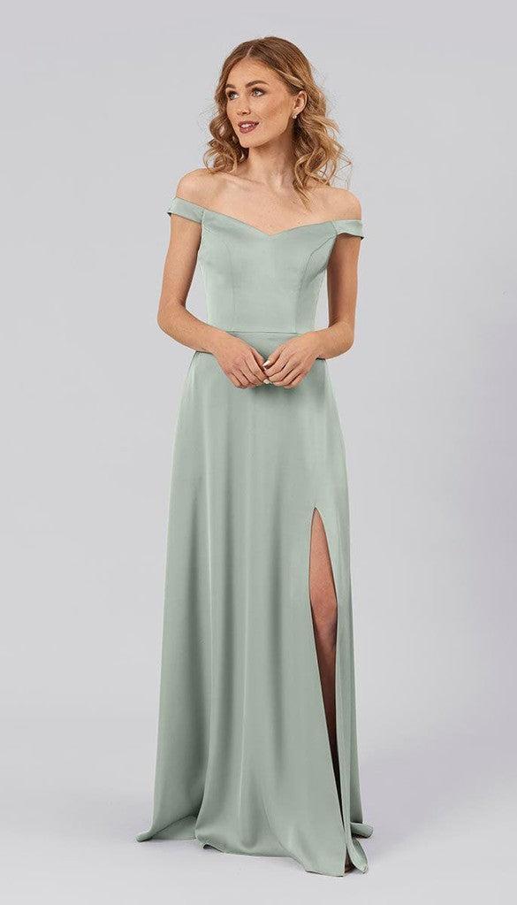 Arwen Off The Shoulder Satin Bridesmaid Dress | Kennedy Blue