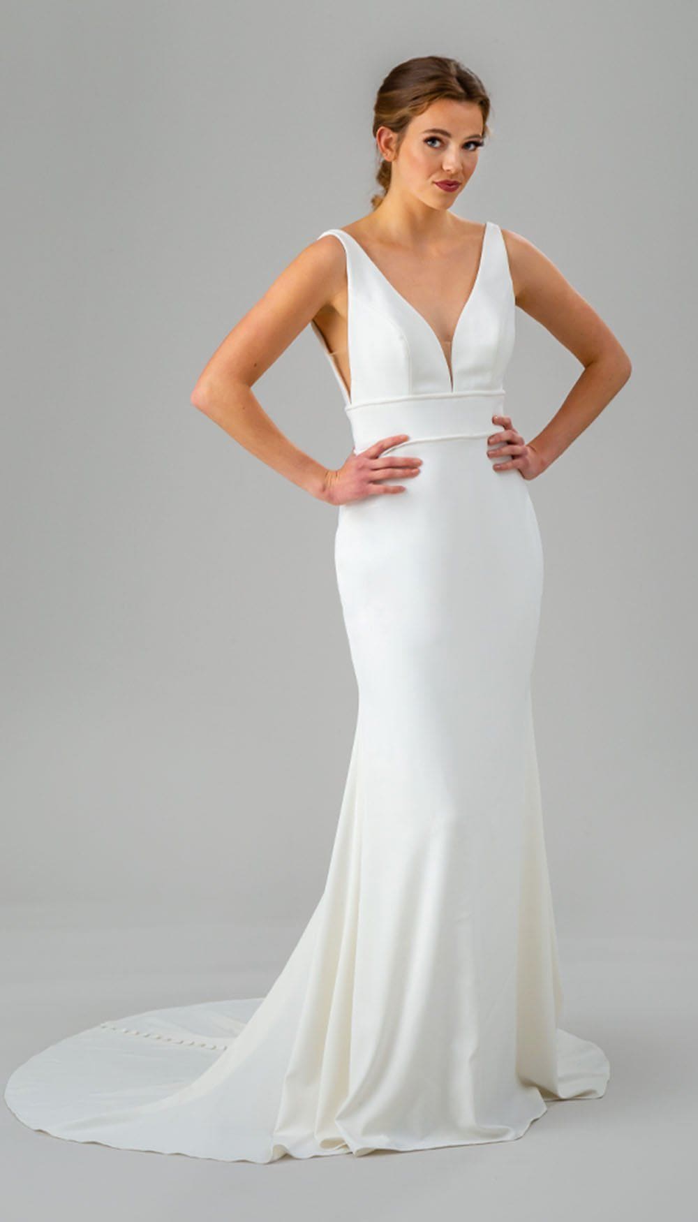 navy blue dress for baby girl ENCHANTING DEEP V-NECKLINE SATIN A-LINE WEDDING DRESS WITH POCKETS