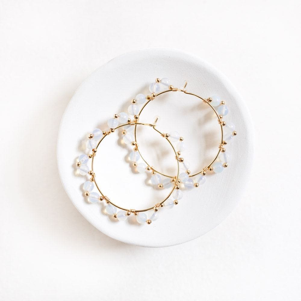 Gold|Moonstone Beaded Hoop Earrings