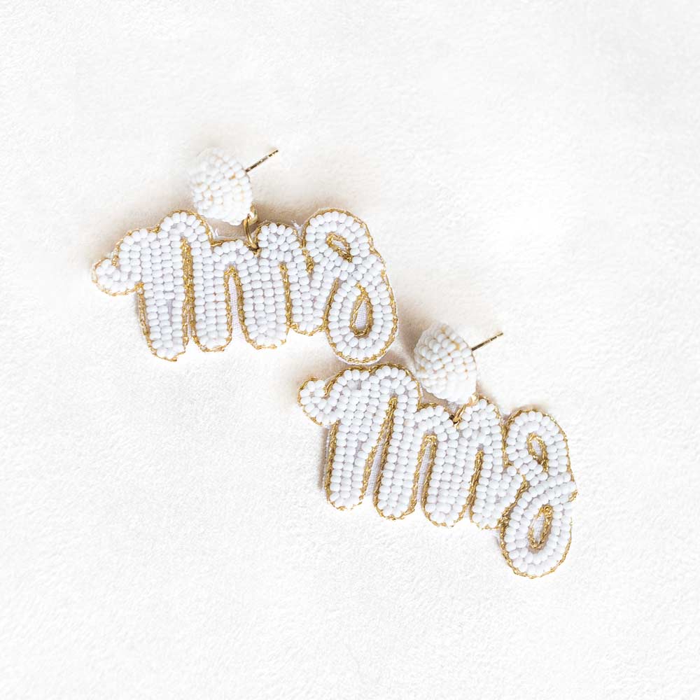 Gold/Ivory|Mrs Beaded Earrings