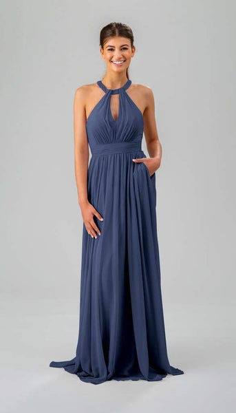 prussian blue bridesmaid dresses Gwen Zara Dress Striped Crepe TERI JON Color:Jet Black