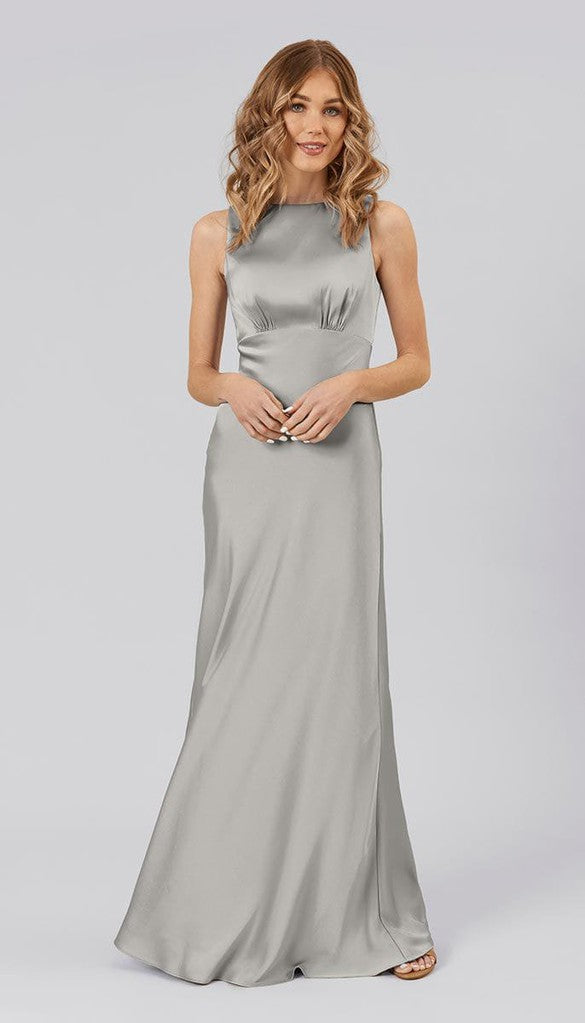 Grey silk bridesmaid dress on sale
