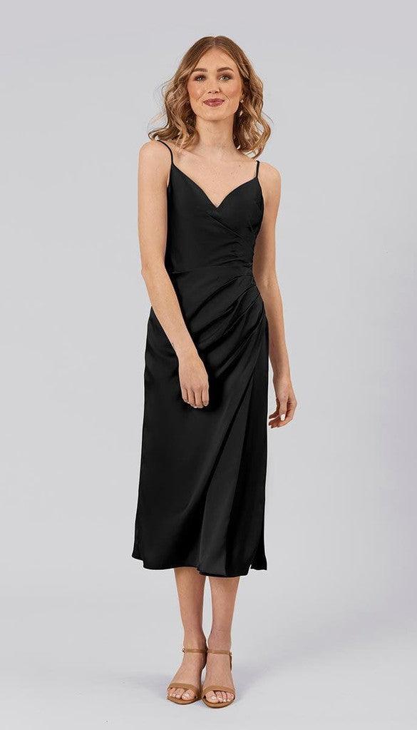 satin bridesmaid dresses midi Taye Short Adjustable Satin Bridesmaid Dress
