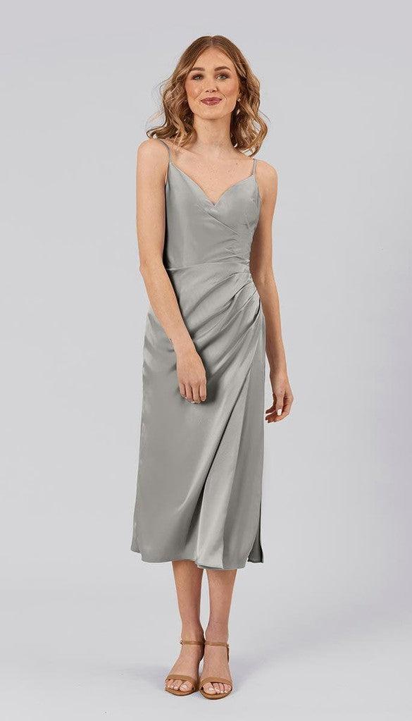 Taye Short Adjustable Satin Bridesmaid Dress | Kennedy Blue Grey Taye Short Adjustable Satin Bridesmaid Dress | Kennedy Blue Grey
