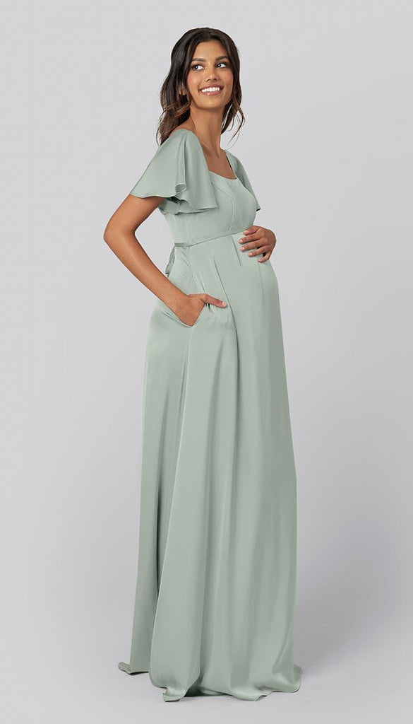 Satin Maternity Bridesmaid Dress | Kennedy Blue Robin Grey Satin Maternity Bridesmaid Dress | Kennedy Blue Robin Grey