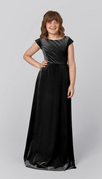 black junior bridesmaid dresses Velvet Dress Lory Glitter A-Line Floor floor length skirt is graduation dresses short Color:Dew Drop