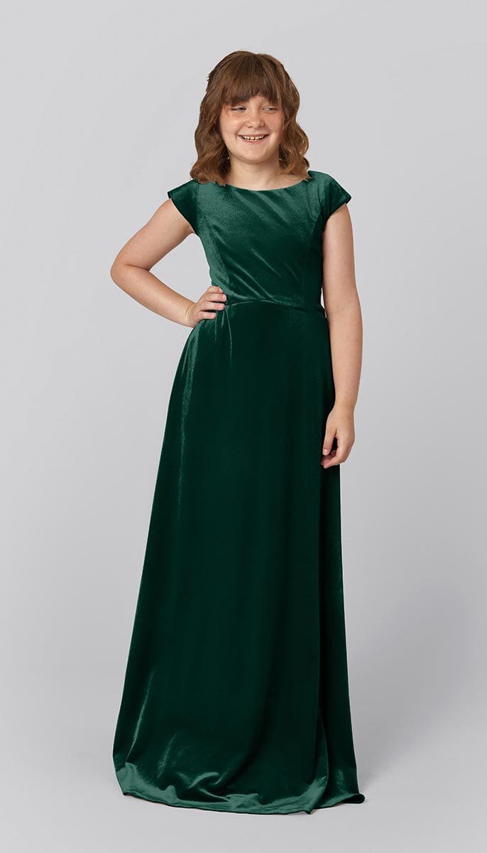Velvet Junior Bridesmaid Dress | Kennedy Blue Sally Emerald Velvet Junior Bridesmaid Dress | Kennedy Blue Sally Emerald