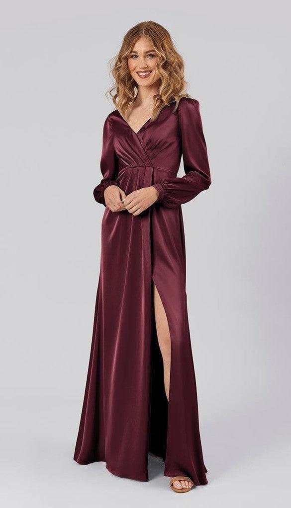 Tilda Long Sleeve Satin Bridesmaid Dress | Kennedy Blue Burgundy