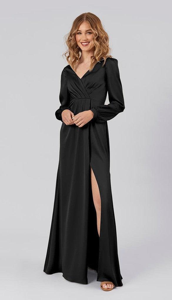 Tilda Long Sleeve Satin Bridesmaid Dress | Kennedy Blue Black Tilda Long Sleeve Satin Bridesmaid Dress | Kennedy Blue Black