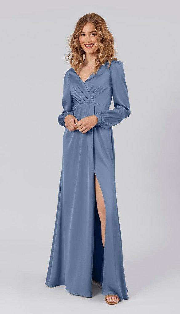 Tilda Long Sleeve Satin Bridesmaid Dress | Kennedy Blue Dusty Blue Tilda Long Sleeve Satin Bridesmaid Dress | Kennedy Blue Dusty Blue