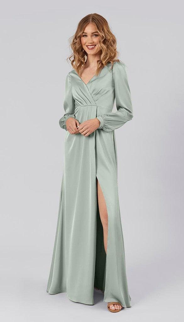 Tilda Long Sleeve Satin Bridesmaid Dress | Kennedy Blue