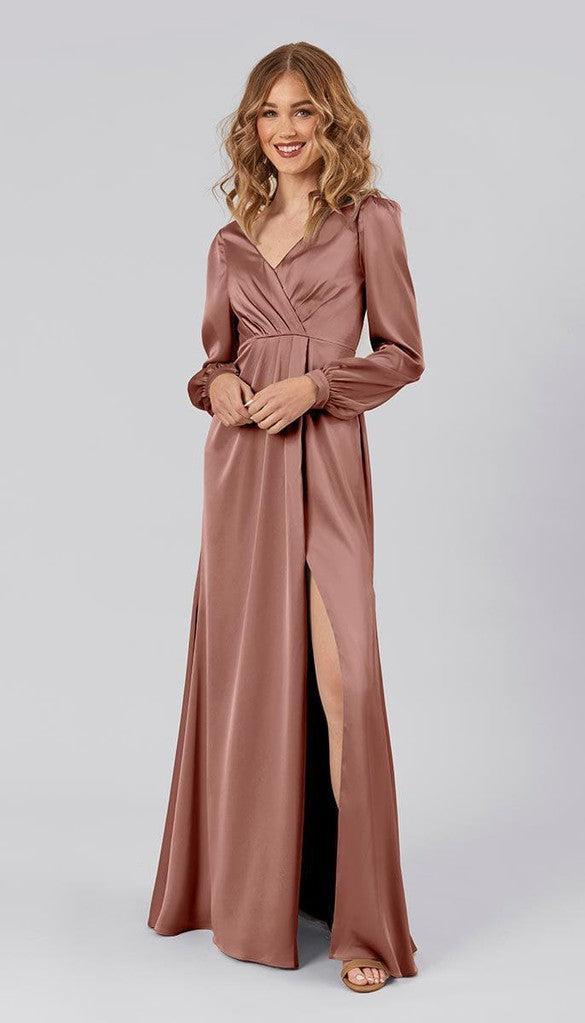 Tilda Long Sleeve Satin Bridesmaid Dress | Kennedy Blue Wine Tilda Long Sleeve Satin Bridesmaid Dress | Kennedy Blue Wine